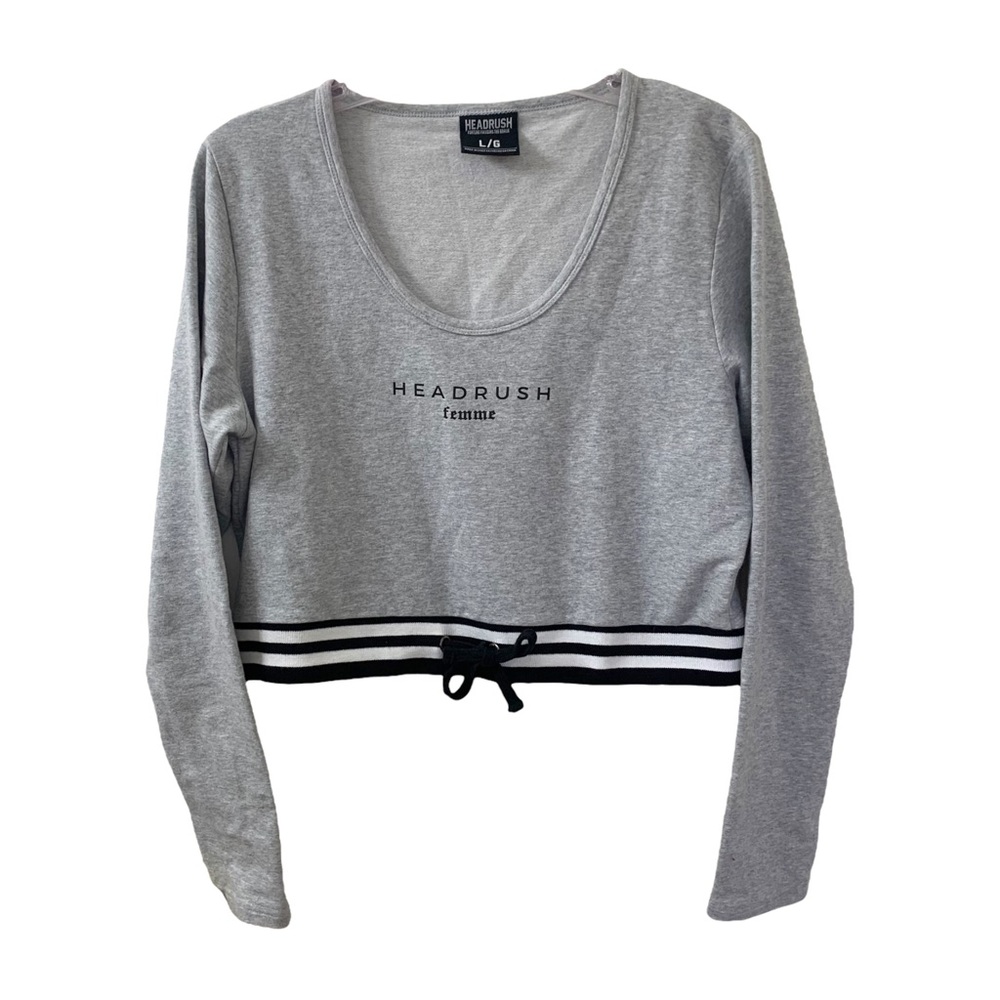 Headrush Cropped Sweat Shirt Scoop Neck Drawstring Hem Women’s Large